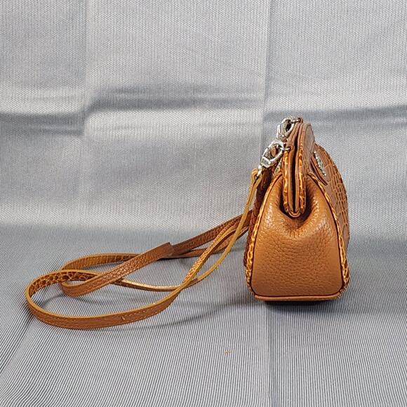 Vintage Brighton Norah Mini Crossbody Brown Leather Crocodile Embossed 2 Straps - Picture 8 of 12